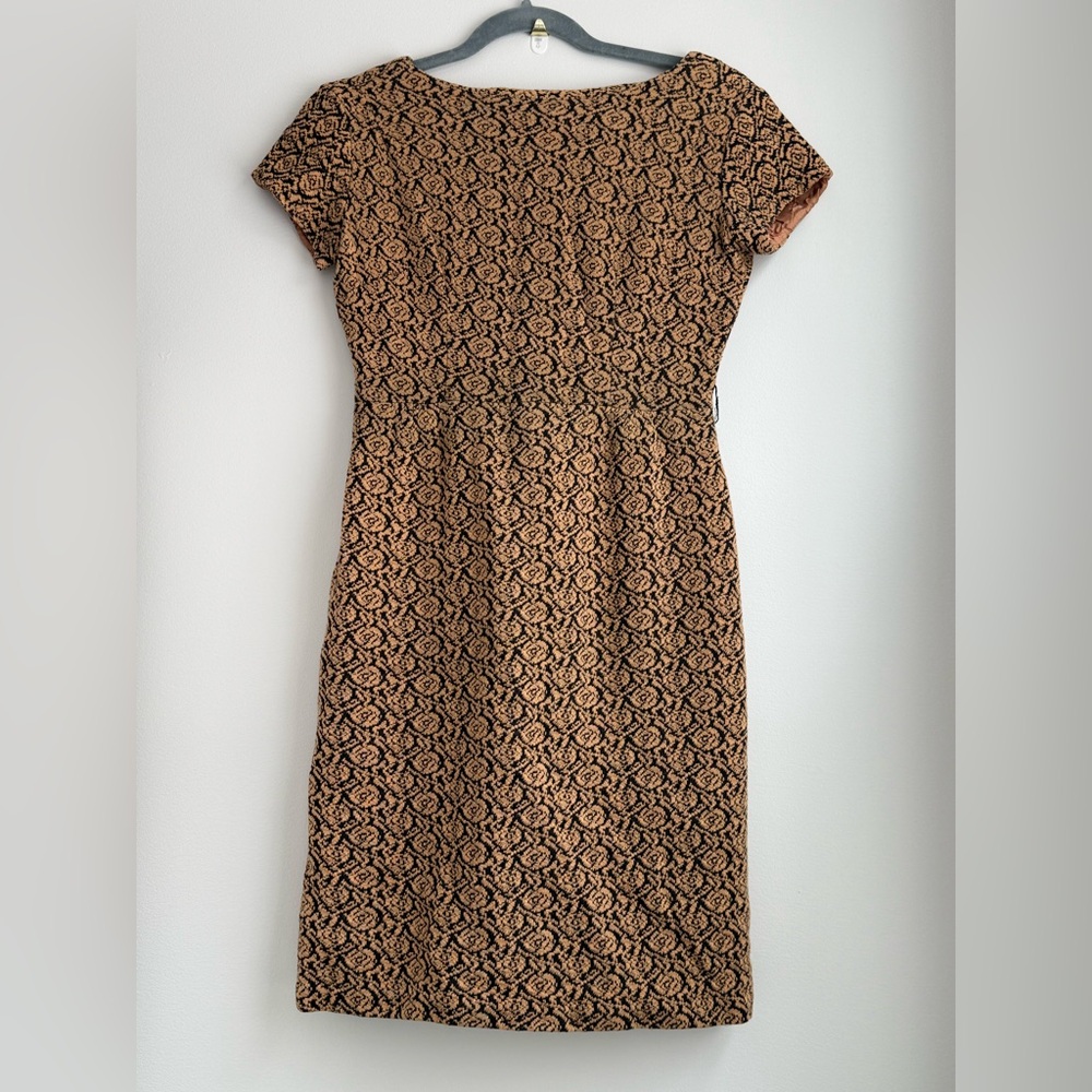 Vintage Elegant Gold/Brown Patterned Wiggle Dress